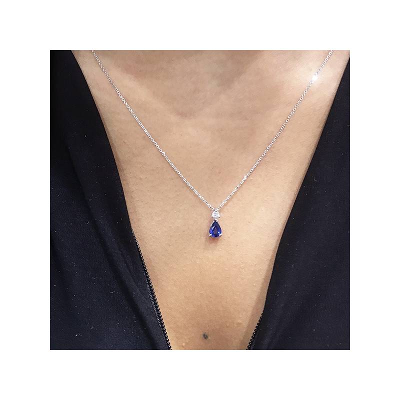 Collar Zafiro Perilla oro blanco 18Ktes y diamante "Blue Drop" - CR 9 ZAF