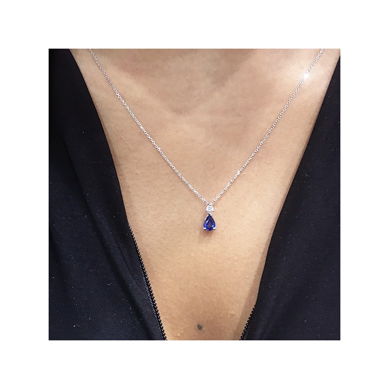 Collar Zafiro Perilla oro blanco 18Ktes y diamante "Blue Drop" - CR 9 ZAF