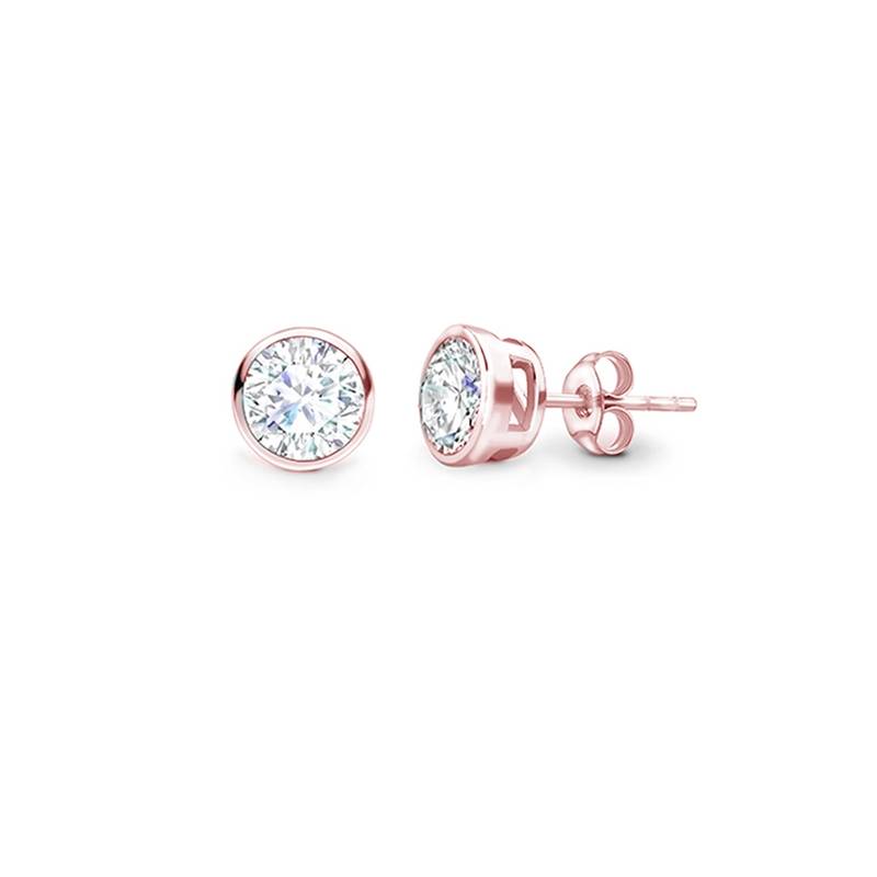 Dormilonas Pendientes en Oro Rosa con Diamante "Chatón" - PR 16 OR