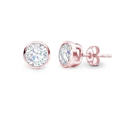 Dormilonas Pendientes en Oro Rosa con Diamante "Chatón" - PR 16 OR