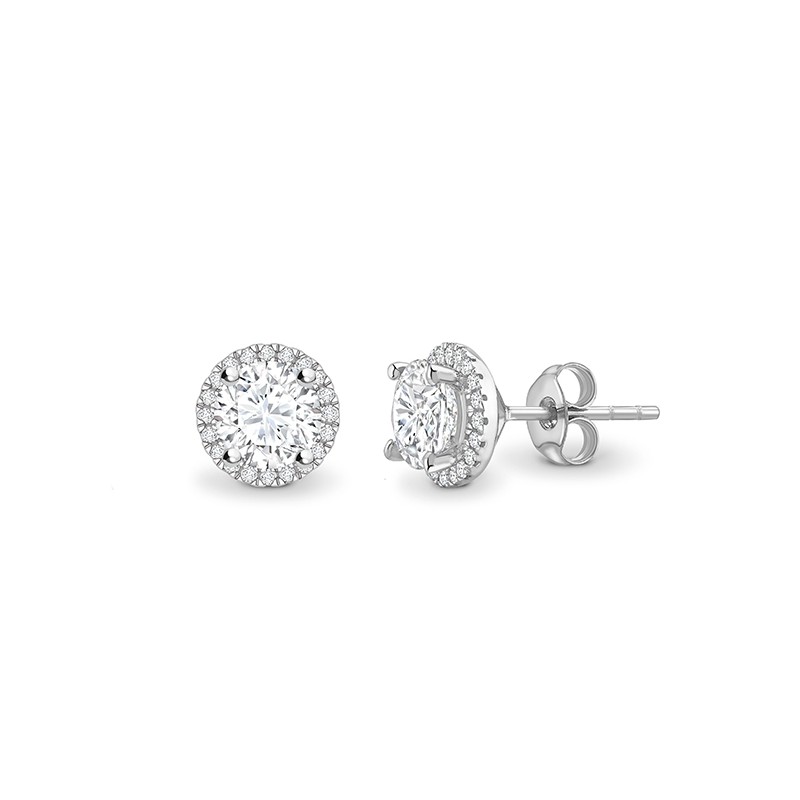 Pendientes de oro blanco y diamantes "Gardenia" estilo clásico con orla - PR 27