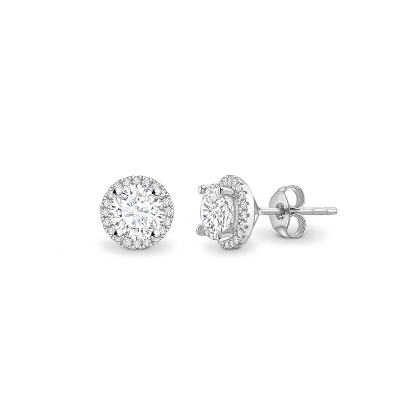 Pendientes de oro blanco y diamantes "Gardenia" estilo clásico con orla - PR 27