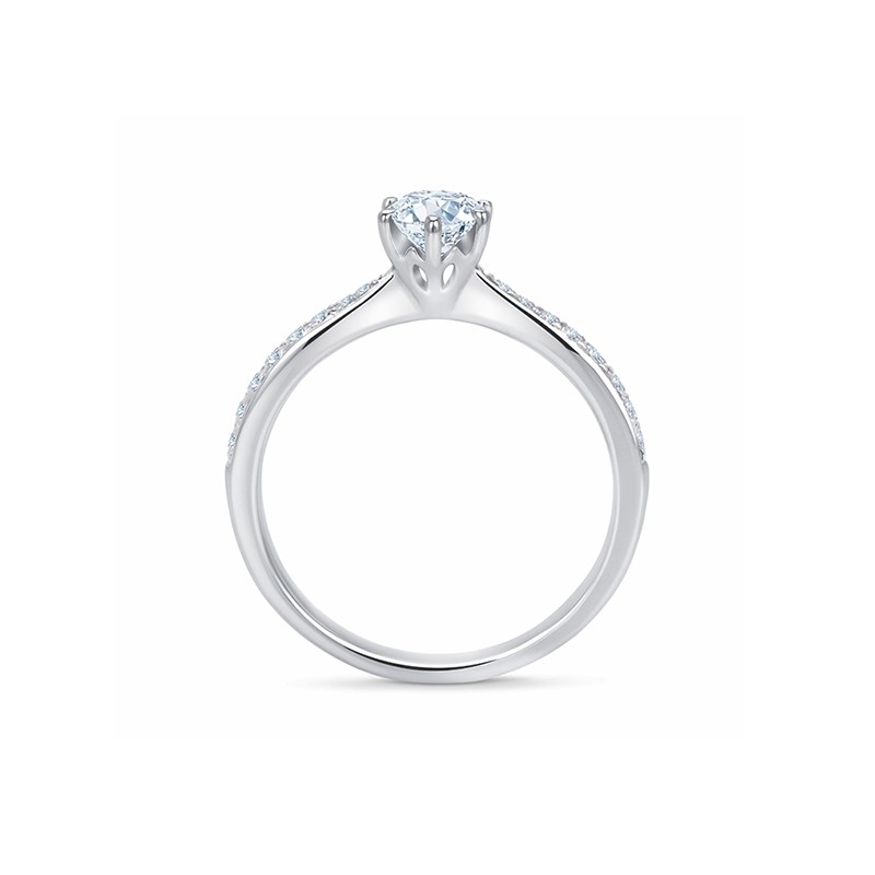 Oro de 18kts en este precio solitario que se acompaña de gemas en el brazo para dar y brillo a la joya. Ideal para cualquier oca