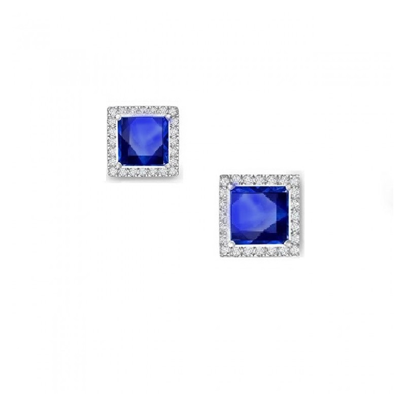 Pendientes "Blue Brickell" con Zafiro Princesa en oro blanco y orla de brillantes PR12 ZAF-2