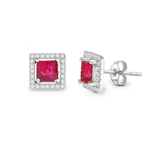 Dormilonas "Red Brickell" con Rubí talla princesa orla de brillantes PR 12 RUBI