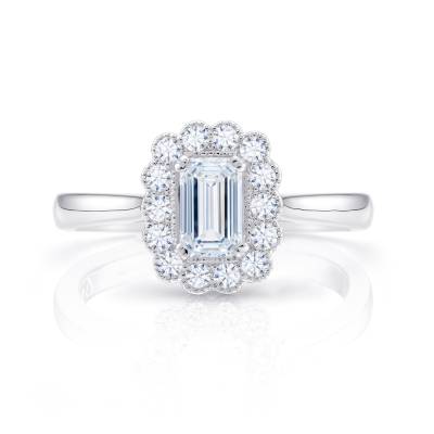 Anillo "Kaori" diamante talla esmeralda con orla de brillantes - SR 74