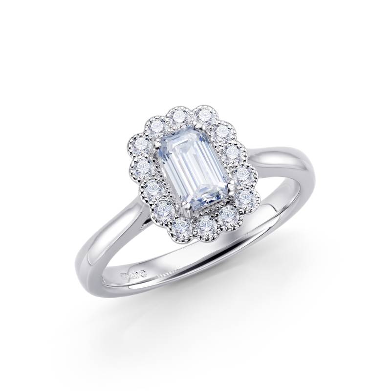 Anillo "Kaori" diamante talla esmeralda con orla de brillantes - SR 74-2