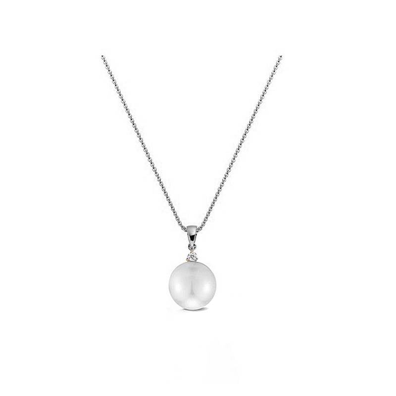 Colgante de Oro Blanco con Brillante de 2,4 mm y Perla