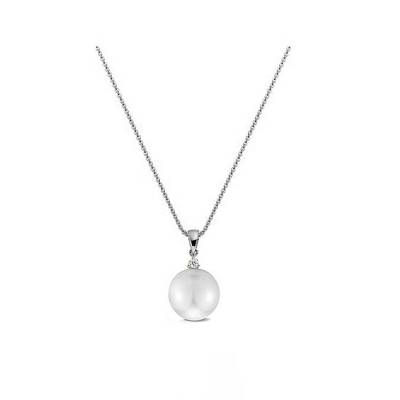 Colgante de Oro Blanco con Brillante de 2,4 mm y Perla