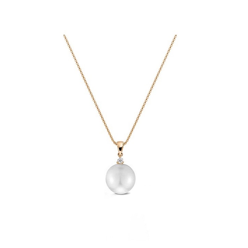 Colgante de Perla Blanca Australiana de 10 mm con diamante de 0.05 cts en oro rosa