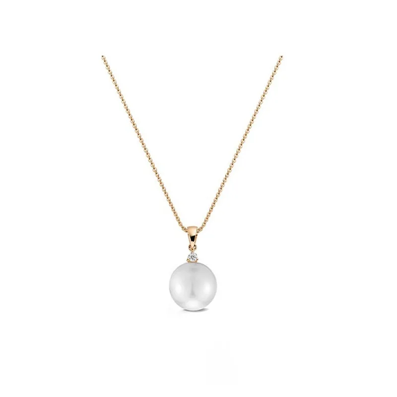 Colgante de Perla Blanca Australiana de 10 mm con diamante de 0.05 cts en oro rosa
