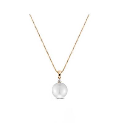Colgante de Perla Blanca Australiana de 10 mm con diamante de 0.05 cts en oro rosa