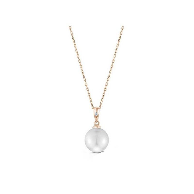 Colgante de oro rosa con Perla redonda y diamante de 0,03 ct