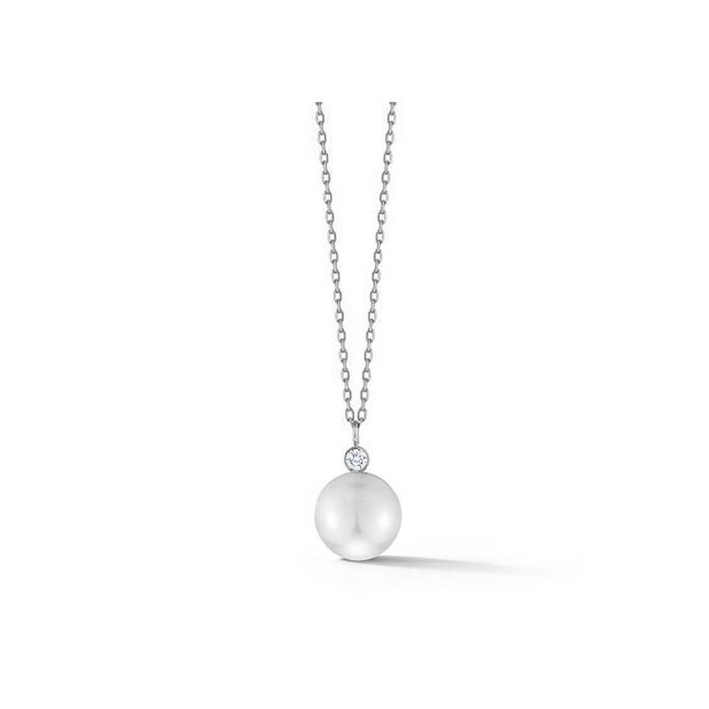 Colgante de perla blanca redonda y diamante de 0,08 ct
