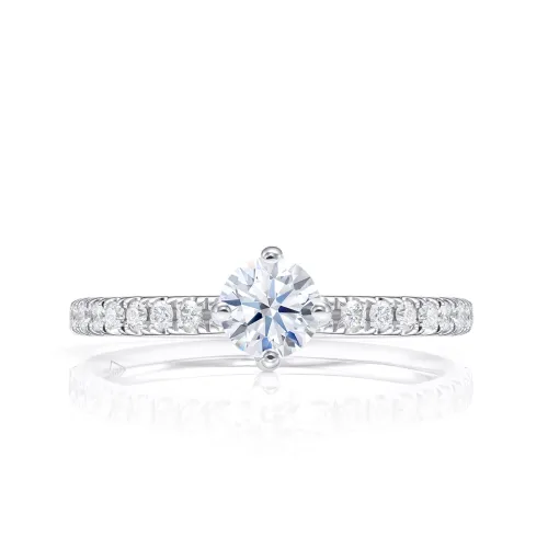 Anillo de oro blanco 18K de compromiso con Diamante de 0.24 cts y 20 brillantes 0.13 cts para mujer