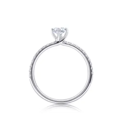 Anillo de pedida en oro blanco de 18K y diamantes certificados detalle de perfil