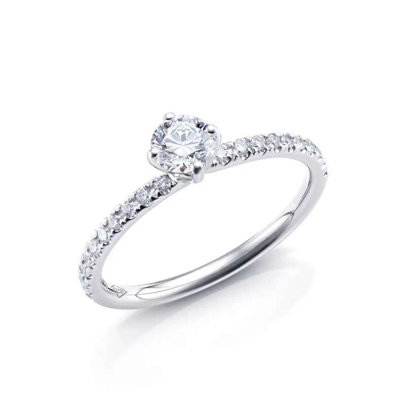 Anillo de pedida en oro blanco de 18K y diamantes certificados foto inclinada