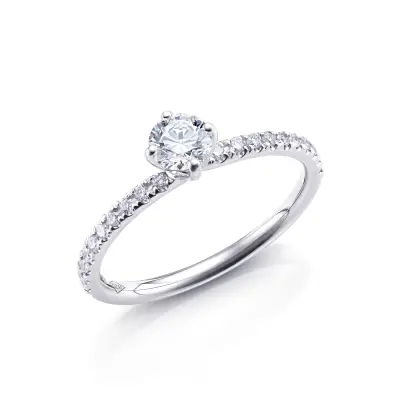 Anillo de pedida en oro blanco de 18K y diamantes certificados foto inclinada