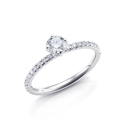 Anillo de pedida en oro blanco de 18K y diamantes certificados foto inclinada