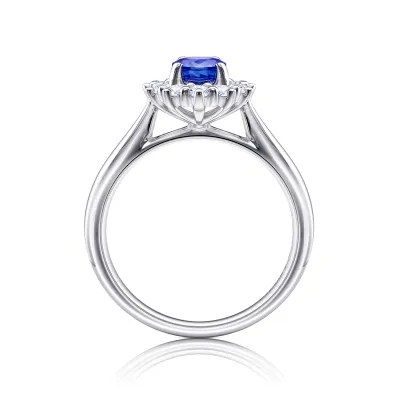 foto frontal de Anillo de oro de 18K con zafiro de 1.70 cts certificado y 0.17 cts de brillantes en orla