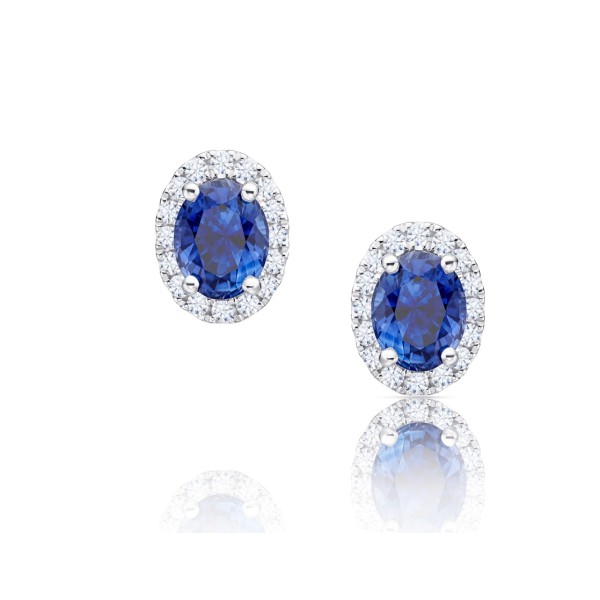 Pendientes Blue Oval Gardenia con Zafiro y orla de brillantes PPHK19