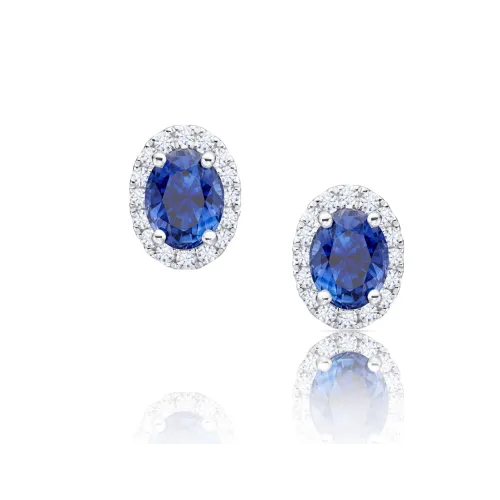 Pendientes Blue Oval Gardenia con Zafiro y orla de brillantes PPHK19