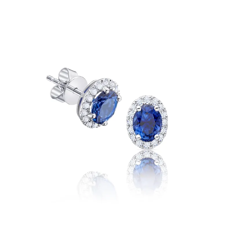  Pendientes Blue Oval Gardenia con Zafiro y orla de brillantes PPHK19-2