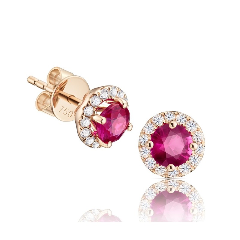 Pendientes "Red Gardenia" con Rubí redondo y orla de brillantes- PPHK10-2