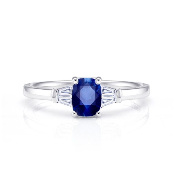 Anillo Zafiro Cushion con Diamantes Tapered SPHK21