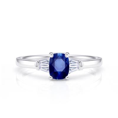 Anillo de oro blanco con Zafiro oval y diamantes TOP - Jorge Juan joyeros