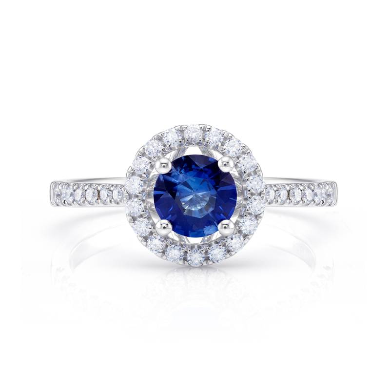 Anillo con zafiro azul y brillantes en oro blanco en alta joyería - Jorge juan Joyeros