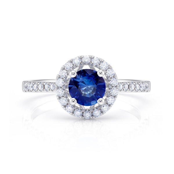 Anillo Blue Halo Zafiro Ceylan con brillantes en el brazo SPHK31