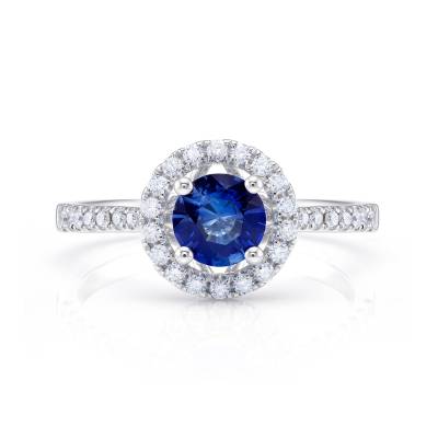 Anillo con zafiro azul y brillantes en oro blanco en alta joyería - Jorge juan Joyeros