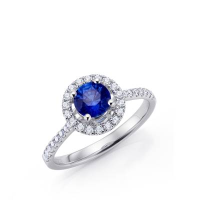 Anillo con zafiro azul oro blanco y diamantes realizado en alta joyería - Jorge Juan Joyeros