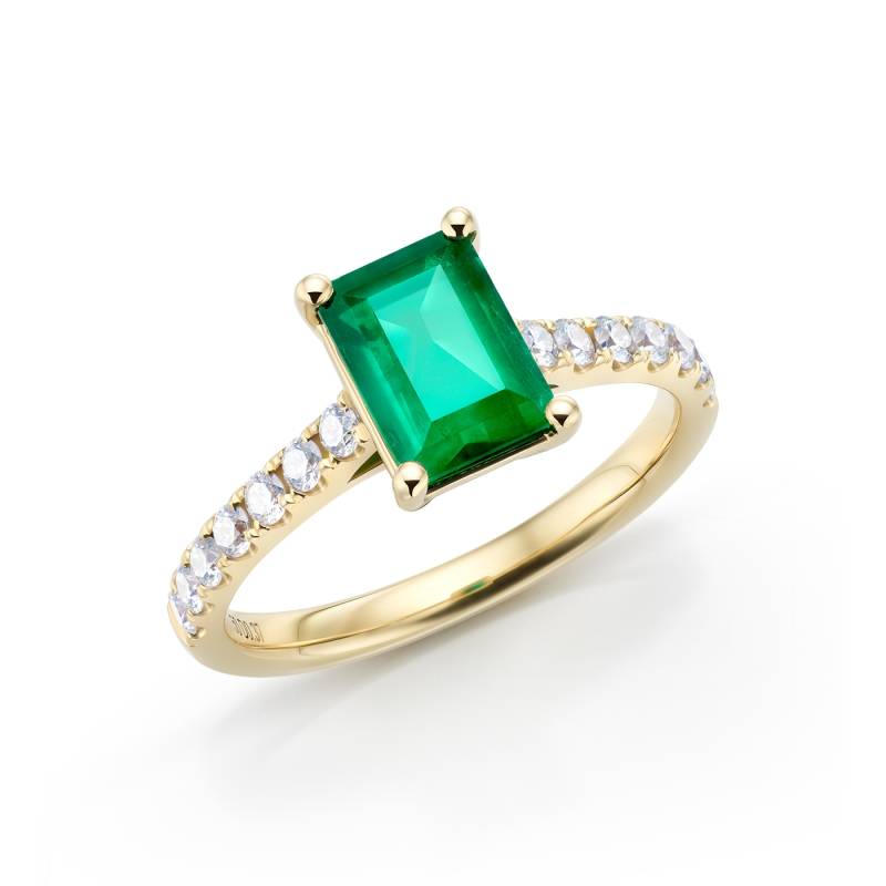 oro amarillo con esmeralda en anillo con diamantes