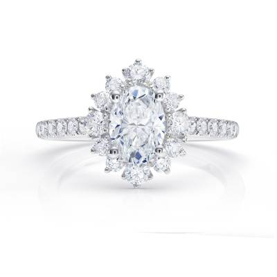 Anillo Diamante Oval con Orla "Imperial" de Brillantes en oro blanco 18k SPHK 41