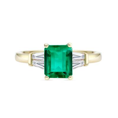 Anillo de oro amarillo con esmeralda verde y Diamantes