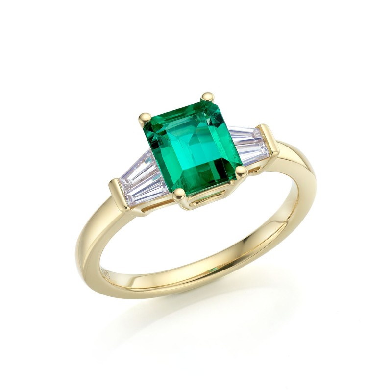 Anillo Esmeralda y Diamantes Baguette oro 18K