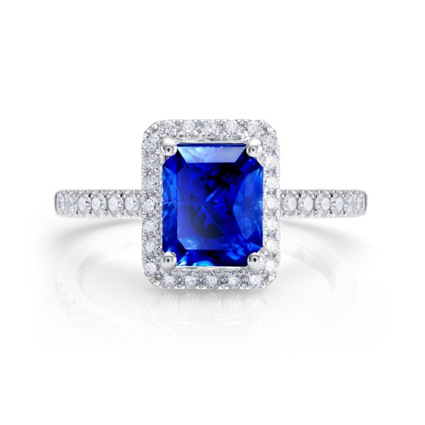 Anillo de exquisito diseño con Zafiro y brillantes en brazo y orla - Jorge Juan Joyeros