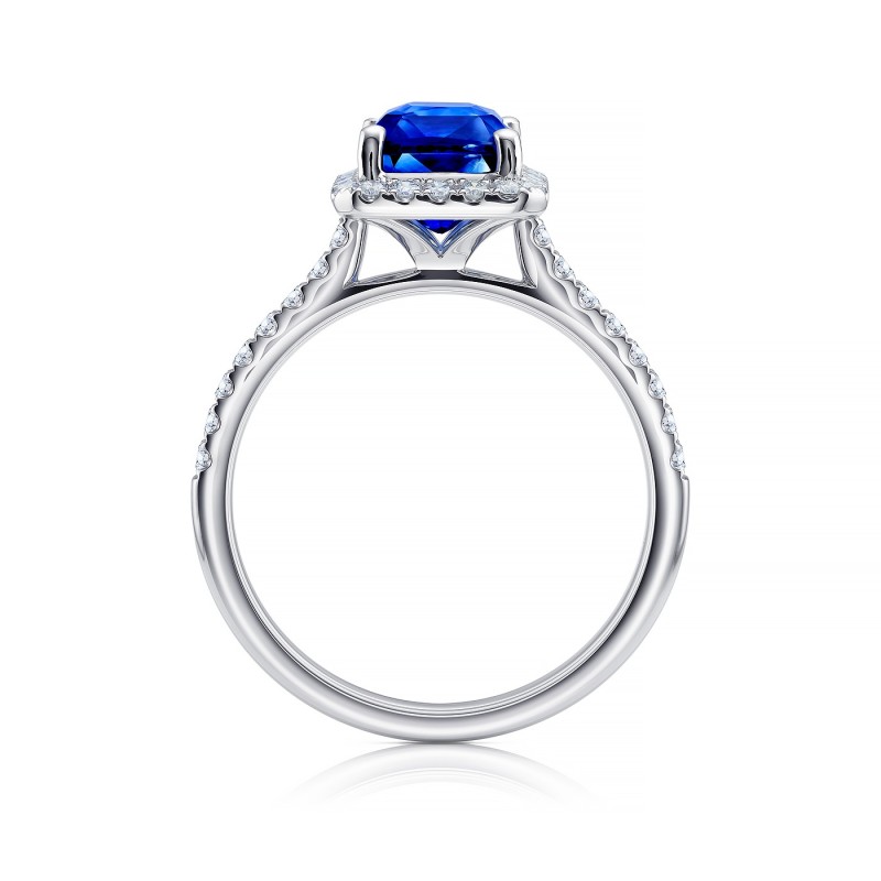 Anillo Zafiro Royal Blue con brillantes oro blanco 18k