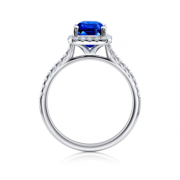 Anillo Zafiro Royal Blue con brillantes oro blanco 18k