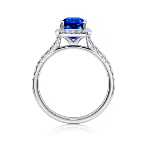 foto de Anillo de oro blanco de 18K con zafiro Royal de 3,64 cts y diamantes de 0.37 cts. de calidad F VS