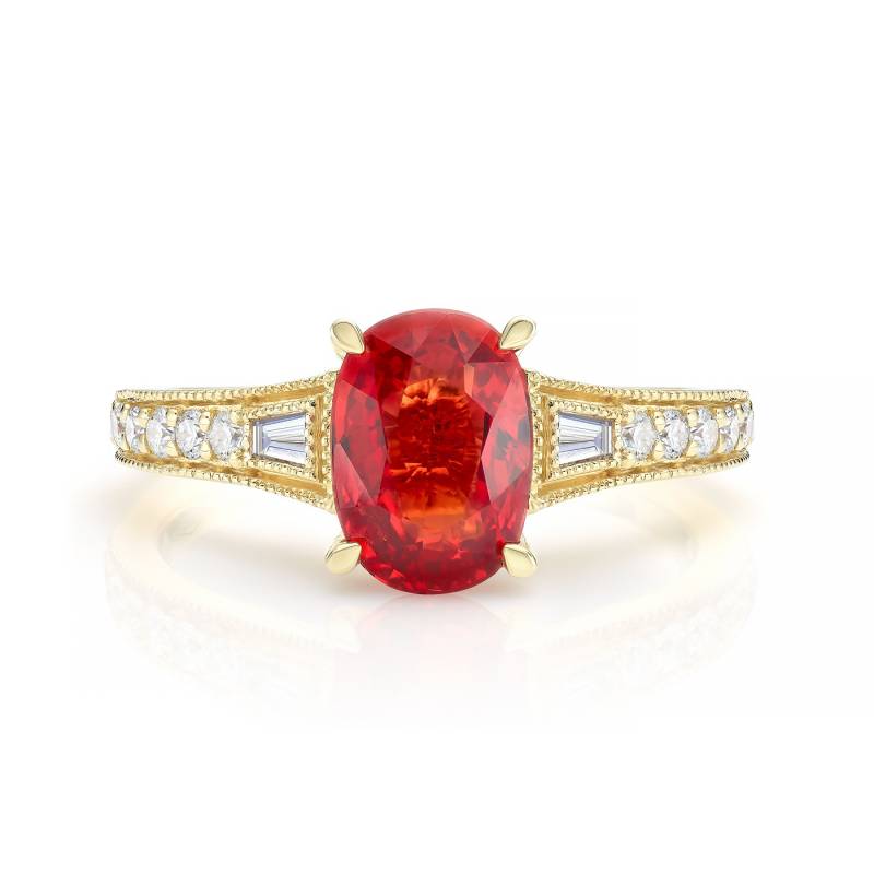 anillo oro zafiro naranja