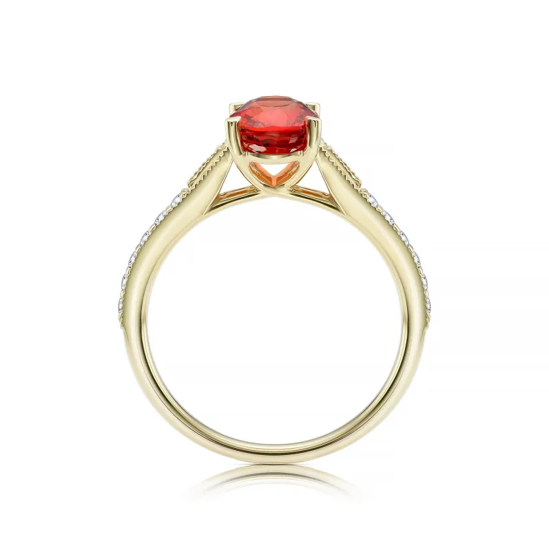imagen Anillo de oro rosa de 18K con zafiro naranja profundo y diamantes de gran pureza y color