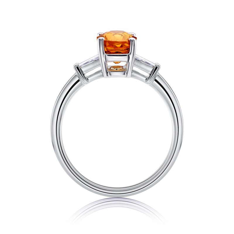 Anillo "Fire" Zafiro Naranja y Diamantes Baguette Tapered