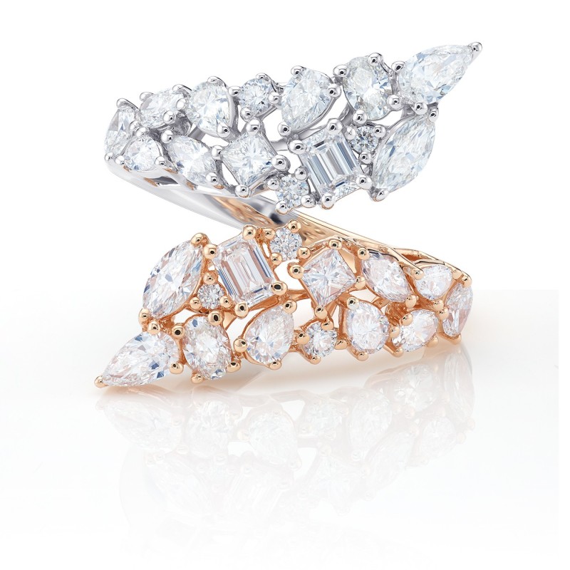 Anillo de estilo "Tú y Yo"  Oro bicolor con Diamantes talla Fantasía