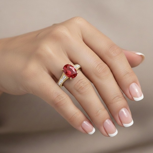 Anillo Zafiro Naranja y diamantes estilo Vintage