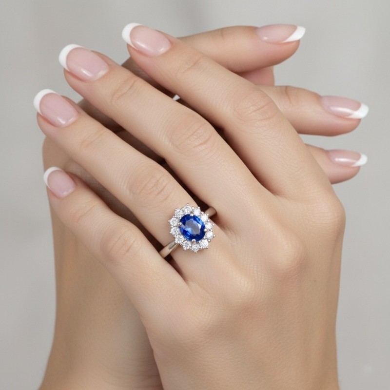 Anillo Blue Classic Halo Zafiro oval SR 136