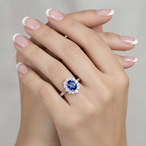 Anillo Blue Classic Halo Zafiro oval SR 136