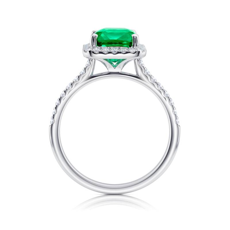 Anillo de oro blanco y Esmeralda colombiana con diamantes